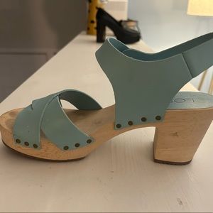 Loft Wooden Clogs 7.5 worn once powder blue